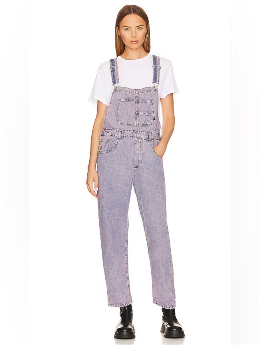 Free People We The Free Ziggy Denim Overalls In Pink Dreams Pink Combo XS NWT